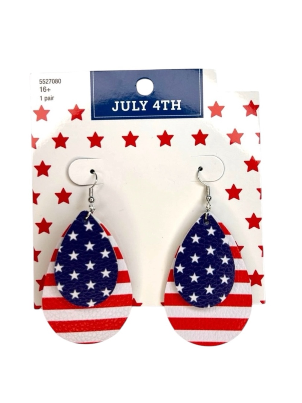 American Flag Stars and Stripes Layered Teardrop Earrings Red White Blue